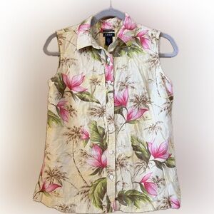 Izod Women's Floral Sleeveless Blouse - Pink and Green